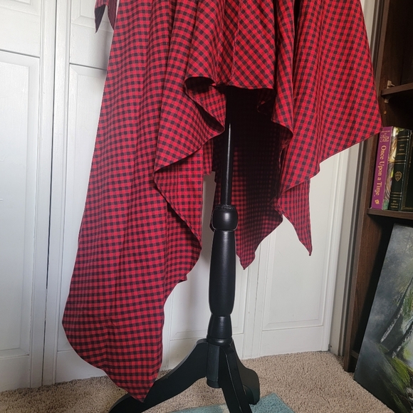 Petersyn Sutton Tartan Red Plaid Cotton Asymmetric A-line Midi Dress Size Small - Picture 9 of 15